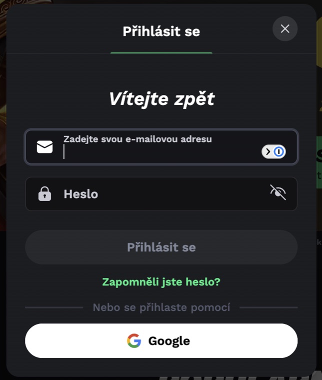 Přihlašovací obrazovka